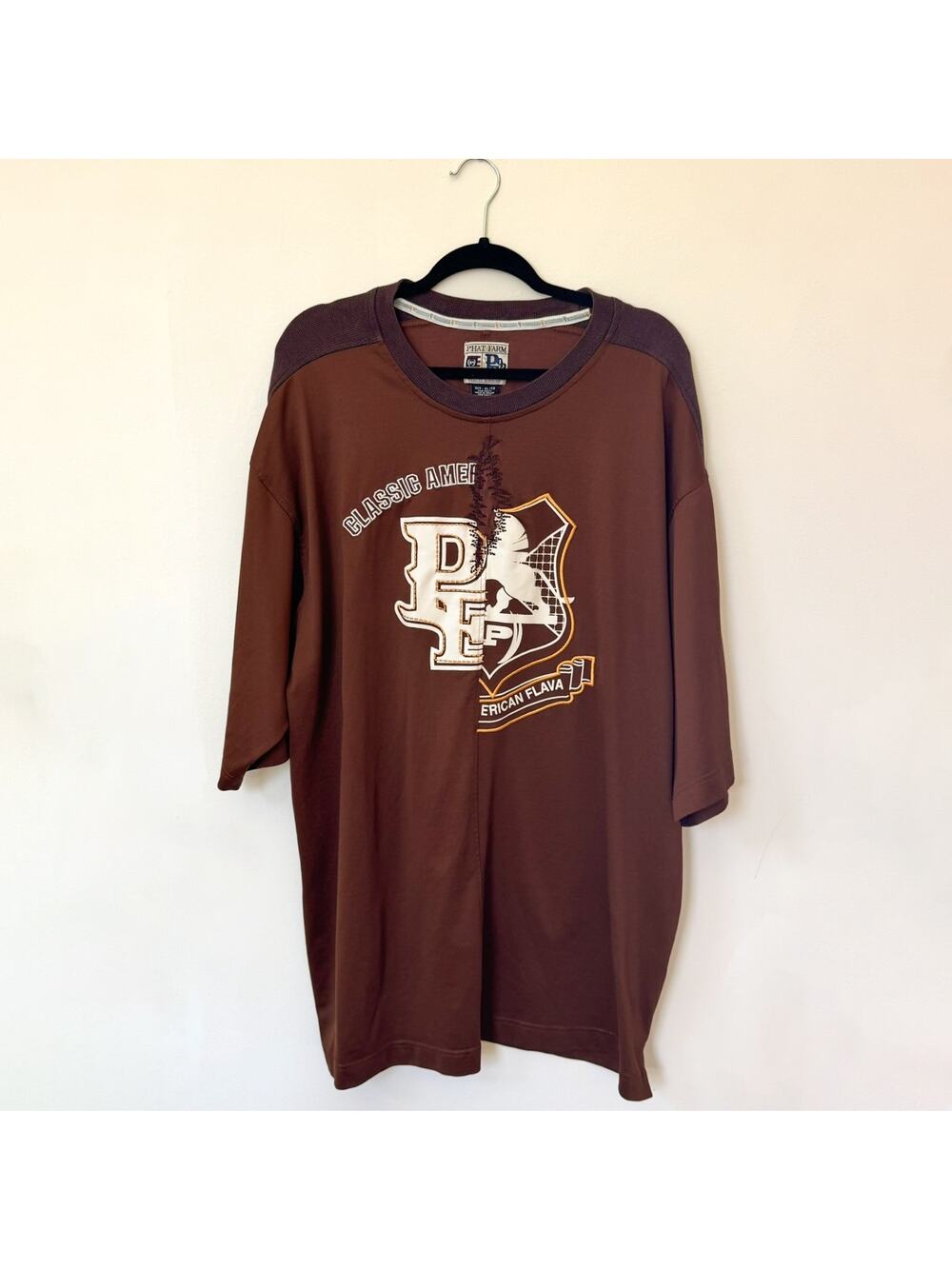 Y2K Phat Farm Classic American Flava 2000s Tee Shirt Brown Size XL Oversized
